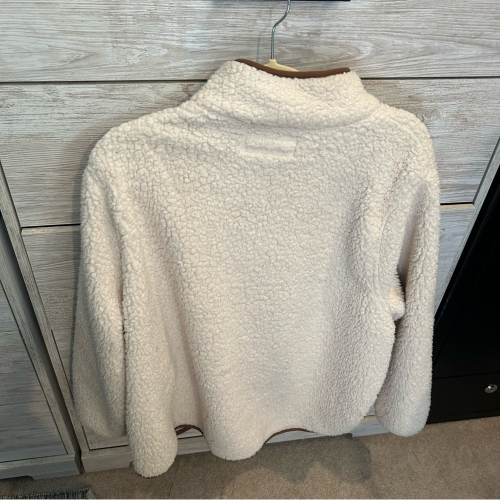 Ava Viv Sherpa Beige Jacket Waist Length Snap Close Mock Neck Womens Plus 1X - Picture 4 of 5